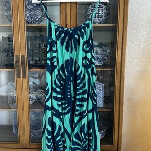 Teal and Navy Hawaiian Patterned Dress